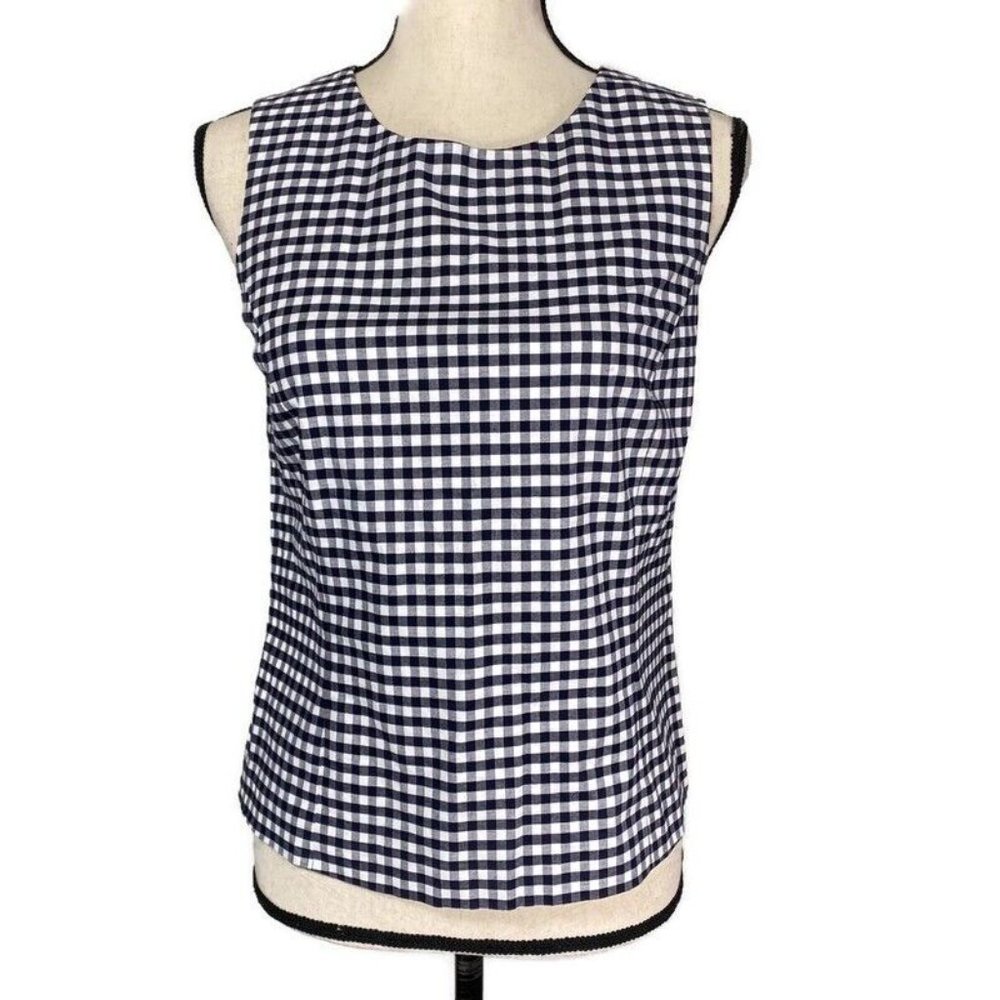 J McLaughlin Layne Gingham Blouse Top Womens 6 Black White  Sleeveless